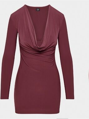 Aritzia Ten Trance Dress Long-Sleeve Cowl Neck Mini Dress in Wine